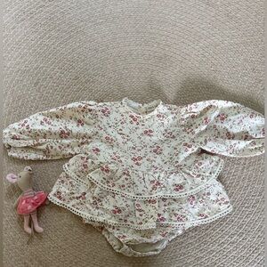 Olive & Cradle Floral Baby bubble romper boutique cotton fall 3-6 month girl